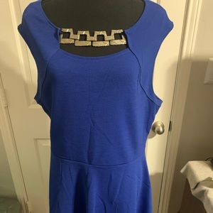 Blue jeweled neck skater dress